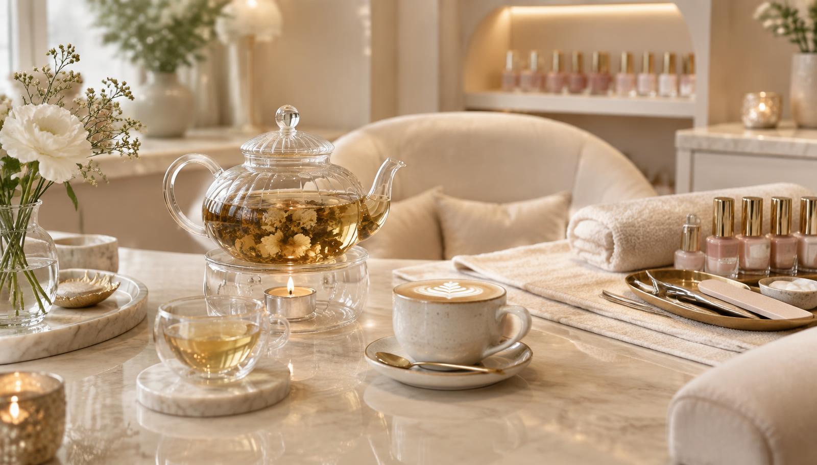 Tea and coffee served in the Zoé Nail Boutique and Spa