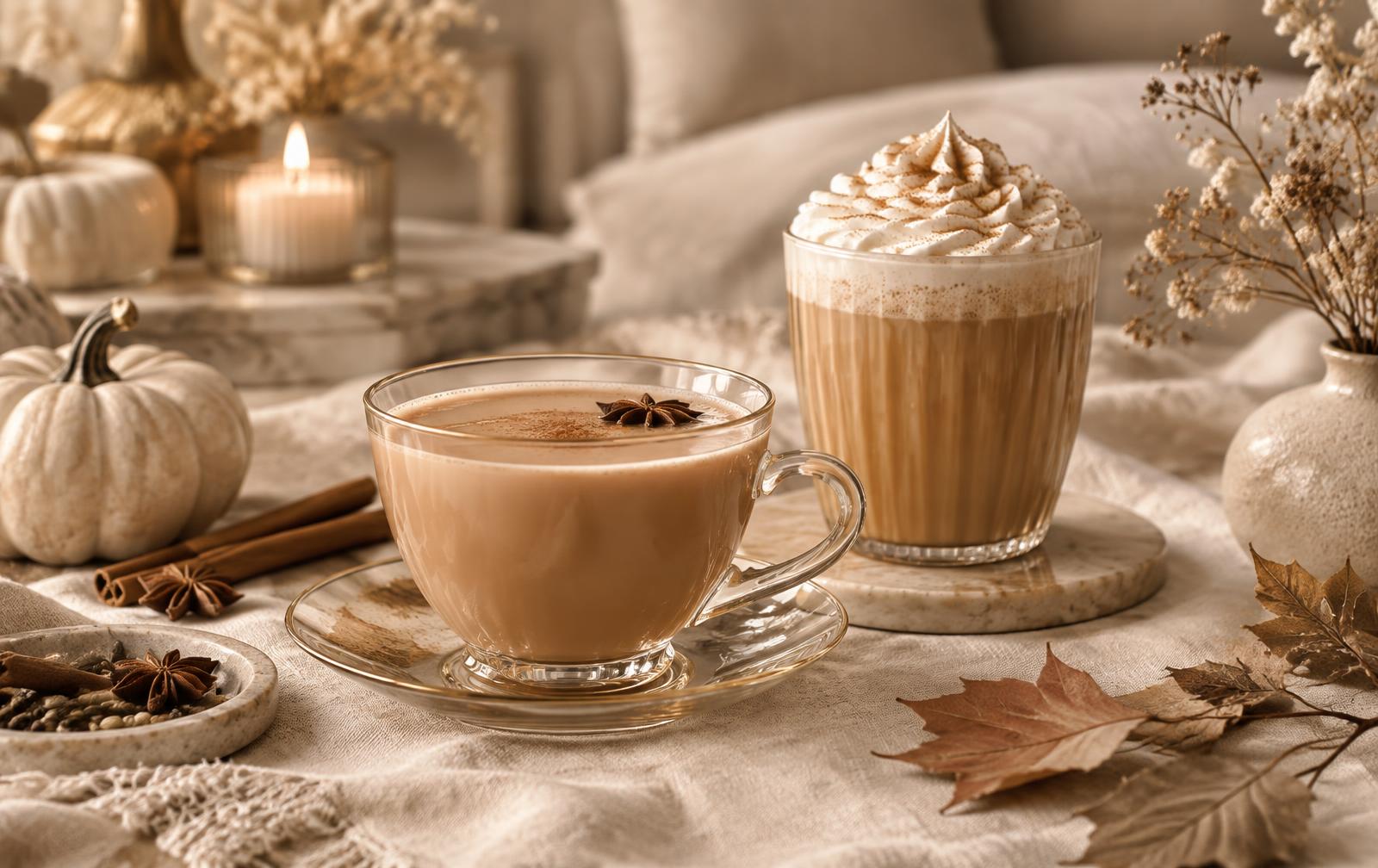 Autumn pumpkin spice and warm chai tea at Zoé